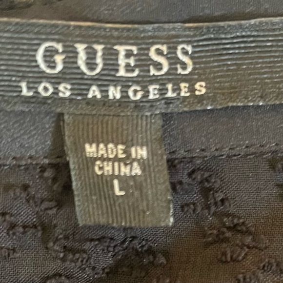 NWT guess Womens semi sheer chevron blouse shirt button down large - Picture 7 of 8
